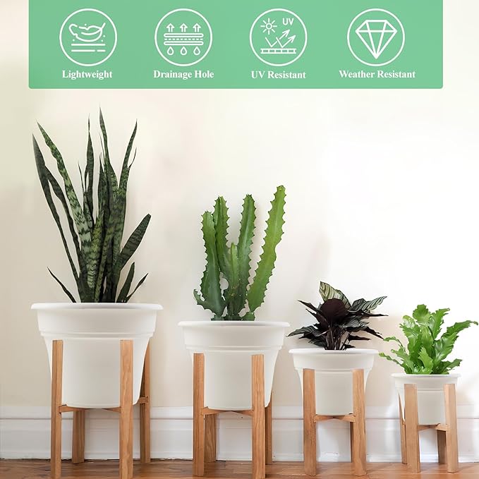 16 inch Plastic-Flower-Pot-for-Indoor-Plants, 4 Pack Large Outdoor Planter Pot - Image 3