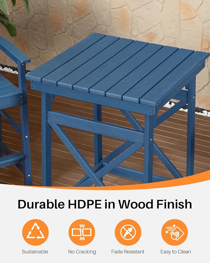 3-Piece Adirondack Chairs and Table Set, HDPE Outdoor Bar Sets, All Weather - Image 5