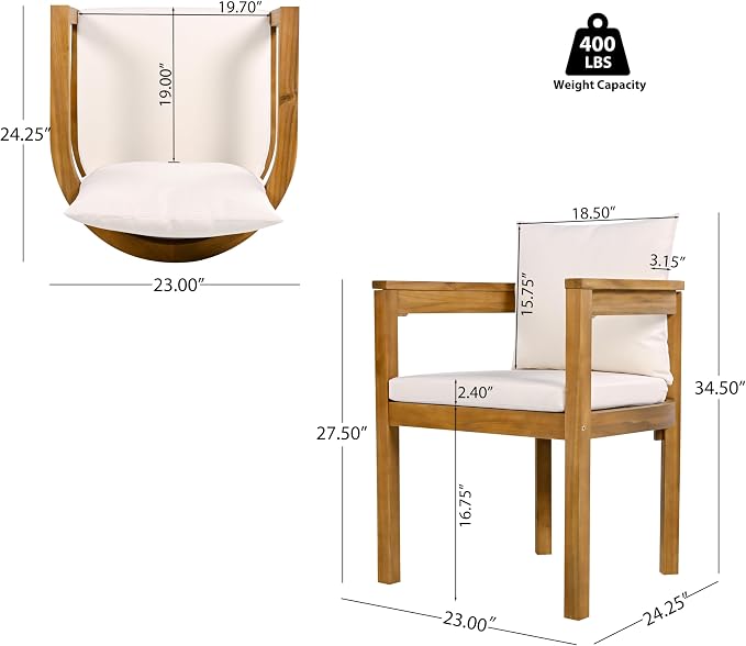 Christopher Knight Home Kclent Patio Acacia Wood Dining Set - Image 6