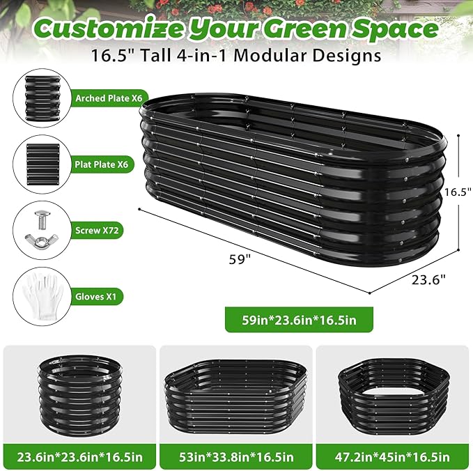 17" Tall Outdoor Garden Raised Garden Bed Kits, 5ft X 2ft Oval, 0.8MM Thick - Image 4