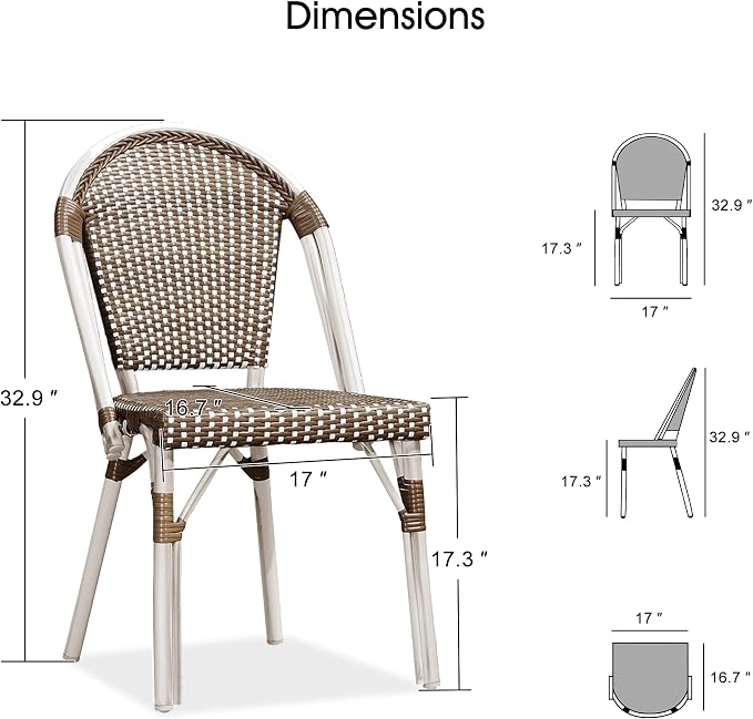 PURPLE LEAF Dining Chair Set of 2 Outdoor French Bistro Chairs Hand-Woven - Image 3