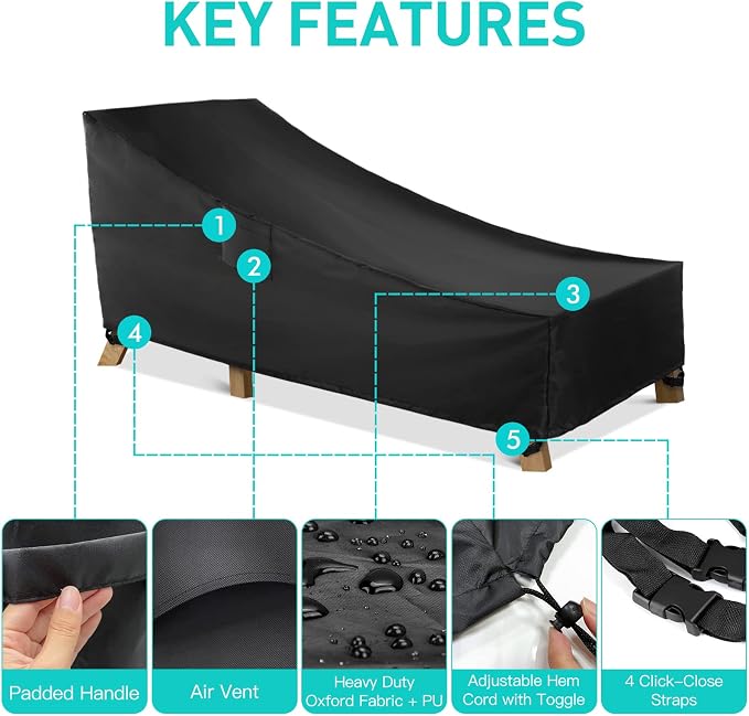 WLEAFJ Patio Chaise Lounge Cover Waterproof, Heavy Duty Outdoor Lounge Chair - Image 3