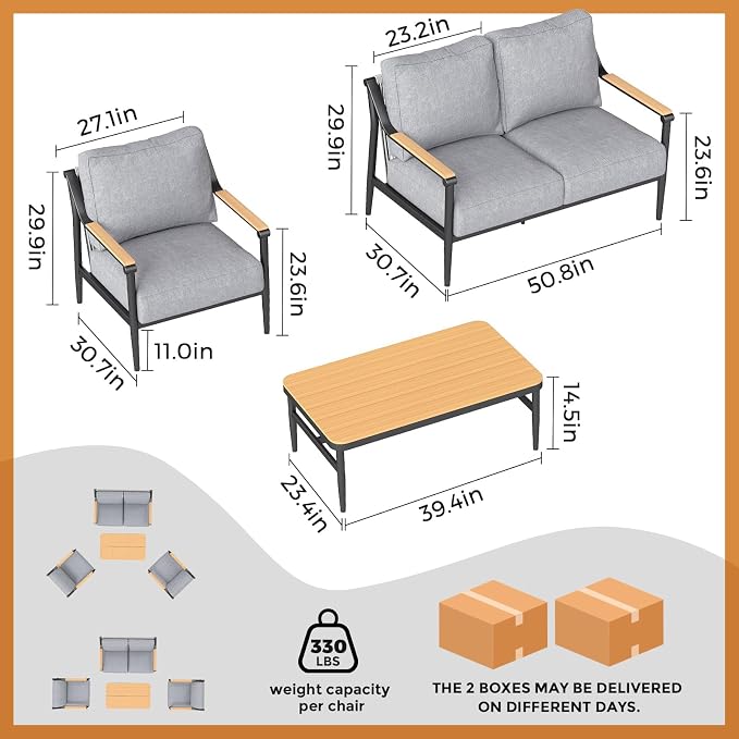 4 Pieces Outdoor Sofa Conversation Set, 4 Seats Couch Set - Image 8
