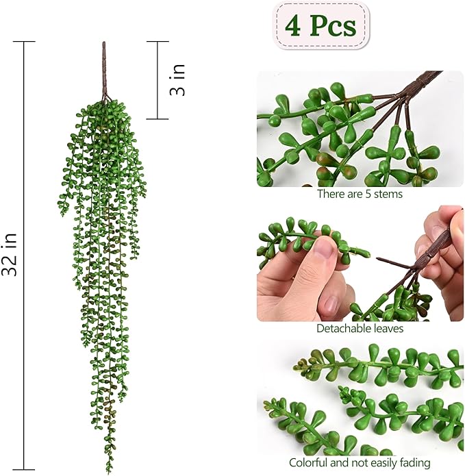 Waipfaru 4Pcs Artificial Hanging Plants, Fake Vines Fake Hanging Plants - Image 5