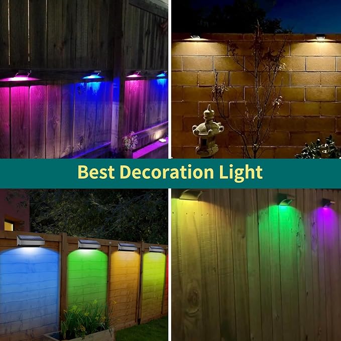 4 Pack Solar Fence Lights Outdoor RGB Color Changing and 10 Fix Colors - Image 7