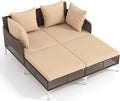 Tangkula Outdoor Rattan Double Daybed, Boho Wicker Chaise Lounge by TANGKULA