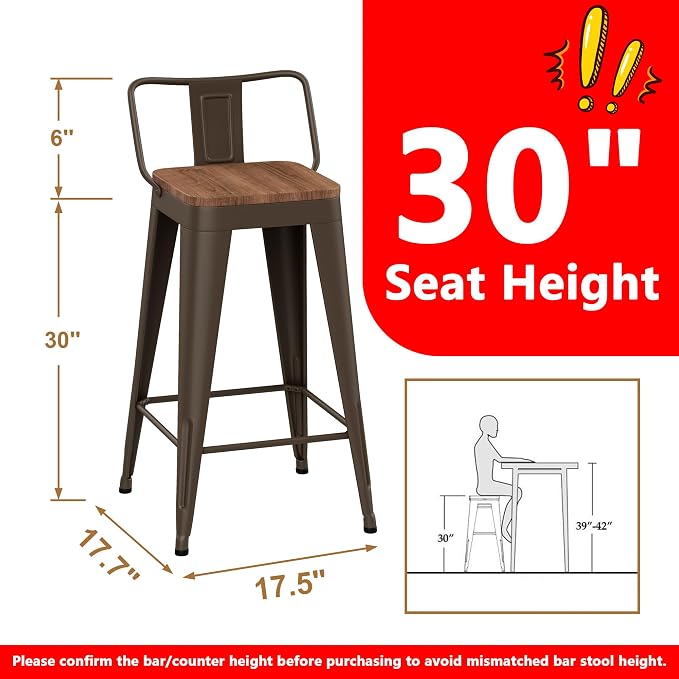 WENTMENT Bar Stools Set of 4 Counter Height Bar Stools Metal Barstools - Image 2