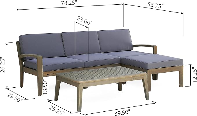 5 Piece Acacia Wood Patio Furniture Set, L-Shape Outdoor Furniture Set - Image 3