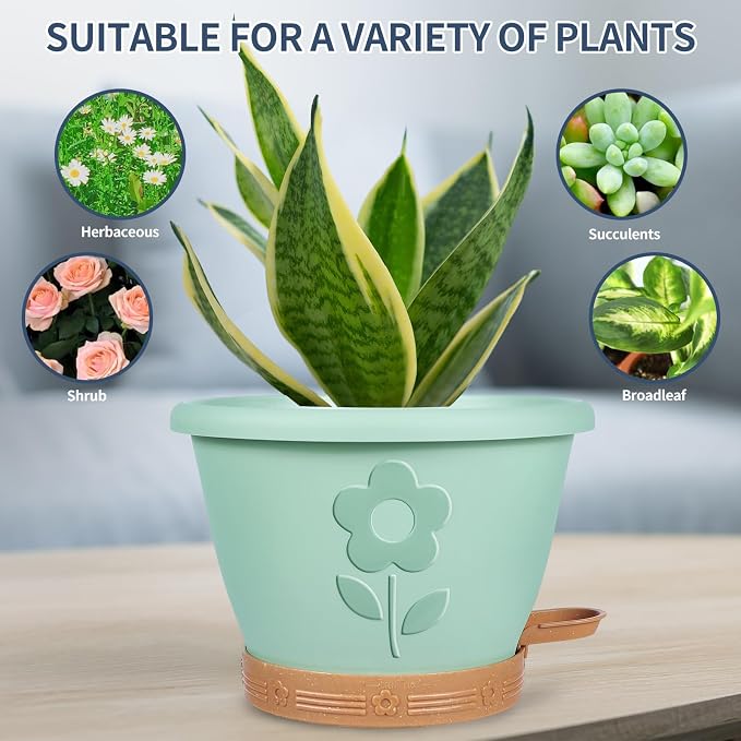 Plastic Plant Pots 10 Inch Set of 4, Self Watering Pots - Image 6