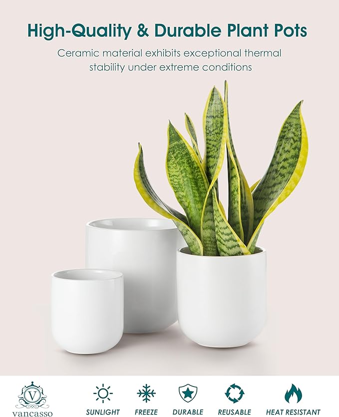 vancasso Ceramic Plant Pots, 4+5+6 inches, Planters - Image 4