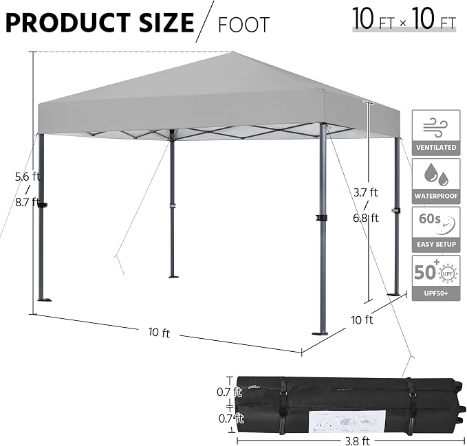Yaheetech 10x10 1-Person Setup Pop Up Canopy Tent, Instant Portable Commercial - Image 3