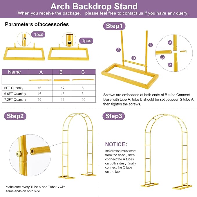 Metal Garden Arch Trellis Arbor Set of 2, 7.2FT+6.6FT Wedding Arch Stand - Image 8