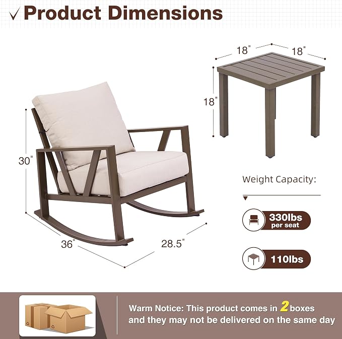 Patio Porch Furniture Set, Outdoor Rocking Chairs Set of 2 - Image 2