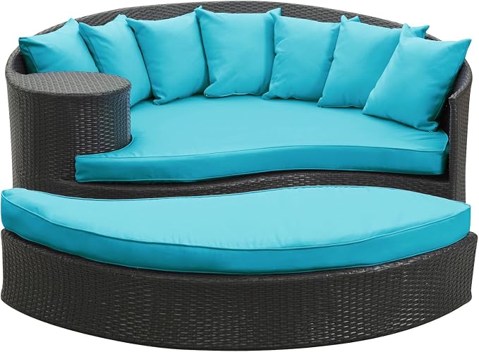 Modway Taiji Wicker Rattan Outdoor Patio Sectional Daybed in Espresso Turquoise - Image 3