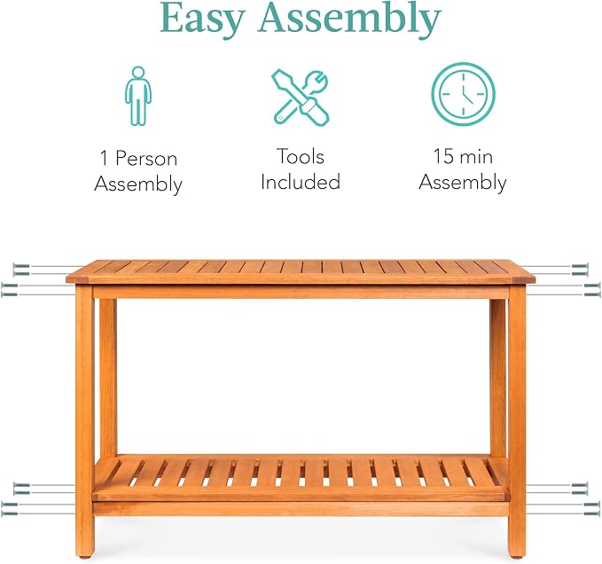 Best Choice Products 48in 2-Shelf Eucalyptus Wooden Console Table Indoor - Image 7