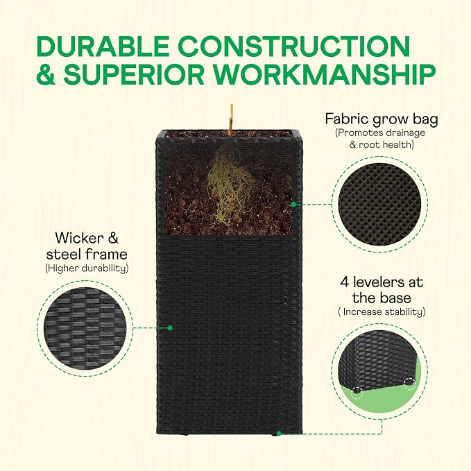IDZO All-Weather Wicker Planters, 24 in Tall Wicker Planters, Self-Watering - Image 3
