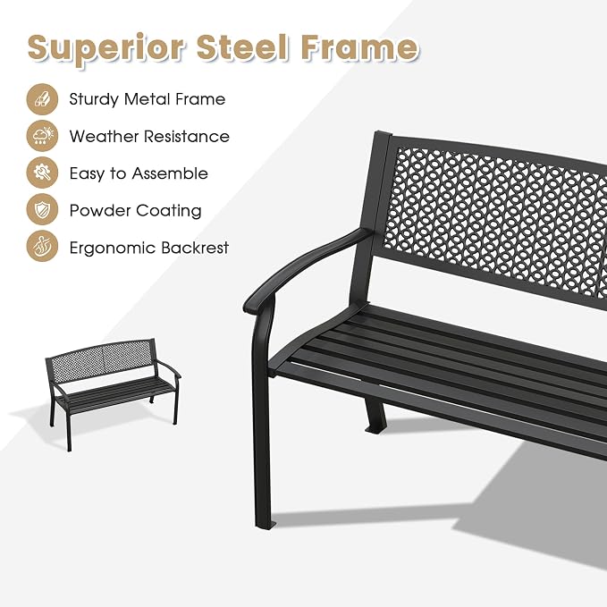 VICLLAX Outdoor Garden Bench, Metal Frame Patio Bench - Image 5