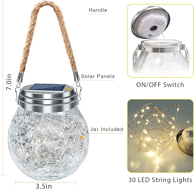 ROSHWEY Solar Lantern Gifts for Women, 2 Pack Hanging Garden Decor Lights - Image 8