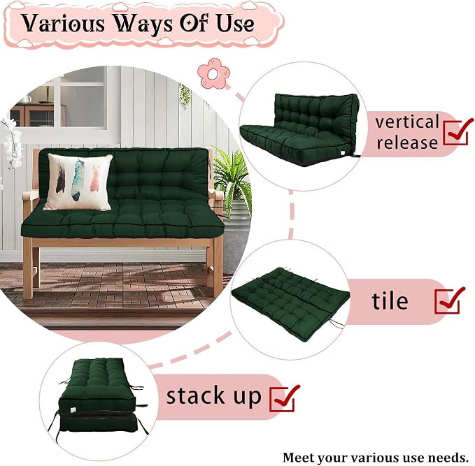 2-3 Seat Swing Replacement Cushion, Outdoor Bench Cushions - Image 2