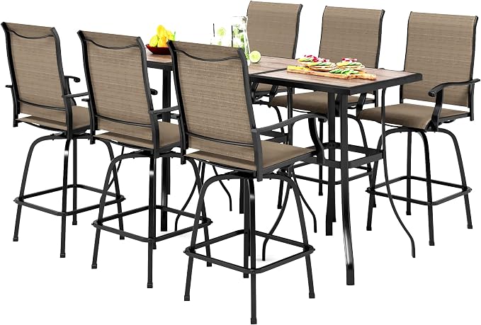 PHI VILLA Outdoor Swivel Patio Bar Set of 9, Patio Bar Table and Chairs Set by PHIVILLAThepioneerofcomfortablehouseholdsupplies