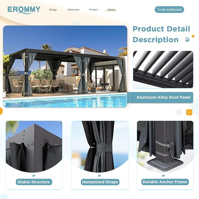 EROMMY Louvered Pergola 12' x 20' Outdoor Hard Top Pergola - Image 6