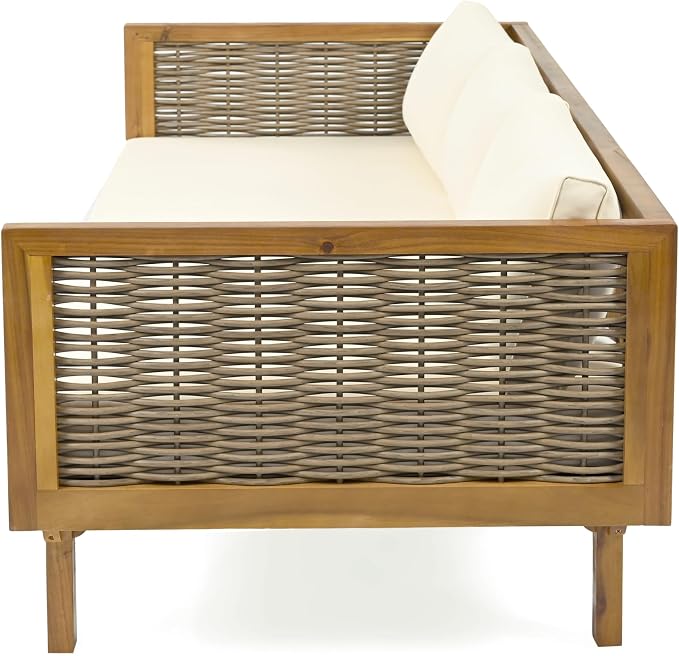 Merax 67.5" Outdoor Patio Daybed 3 Seater Sofa Bed, Acacia Wood Frame - Image 5