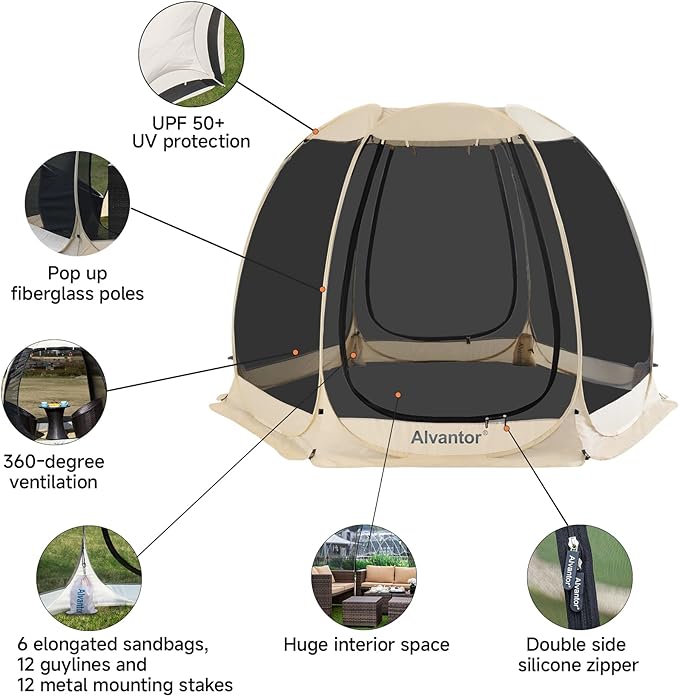 Alvantor® Screen House Gazebo, Pop Up Igloo Screened Canopy Tent - Image 4