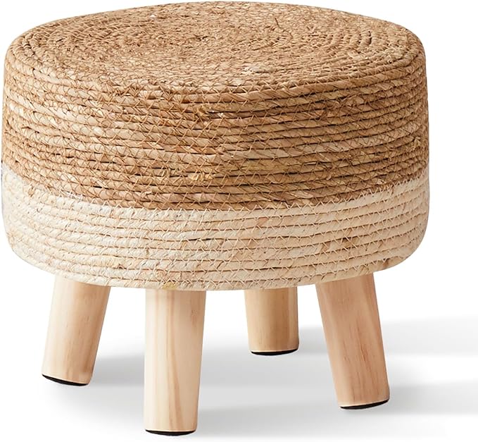 Wimarsbon Round Foot Stool Natural Seagrass Poufs Ottoman Hand Weave Footrest by Wimarsbon