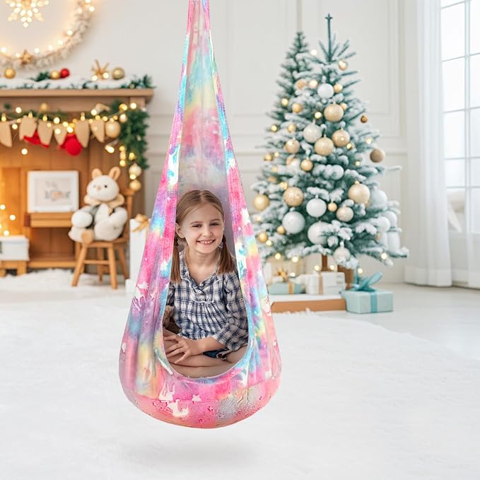 Kids Pod Swing Seat, Flannel Sensory Swing Chair Nightglow - Image 4