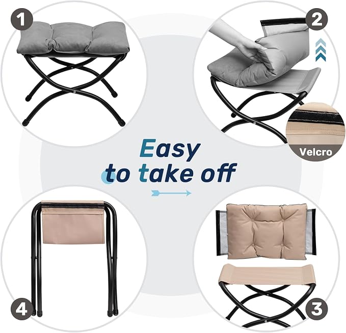 AbocoFur 15" Folding Footrest Stool, Accent Padded Sofa Foot Stool - Image 5