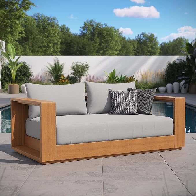 Modway Tahoe Acacia Wood Outdoor Patio Loveseat in Natural Light Gray by Modway
