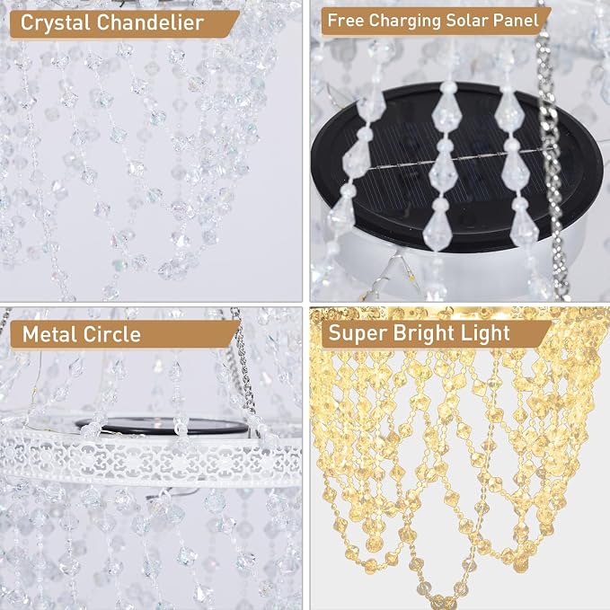 Solar Hanging Acrylic Crystal Chandelier Outdoor Garden Decorative Lights - Image 4