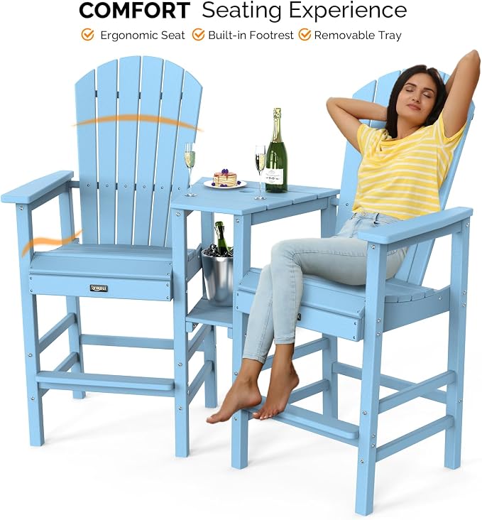 VINGLI Tall Adirondack Chairs Set of 2, All Weather HDPE Bar Height Adirondack - Image 2