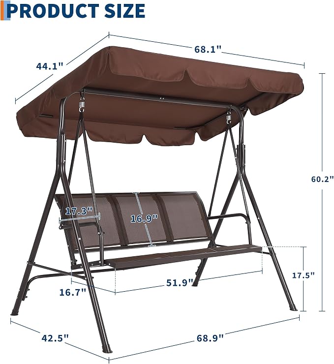 Porch Swing with Adjustable Canopy - Image 6