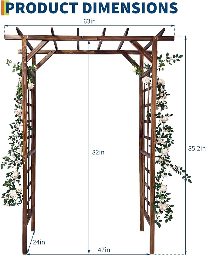 85 in Wooden Garden Arbor, Solid Fir Wood Trellis - Image 2