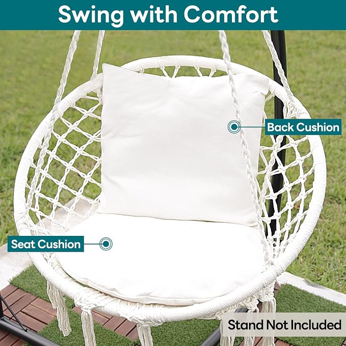 JoyView Macrame Hammock Chair Hanging Swing Chair Max 330 Lbs - Image 2