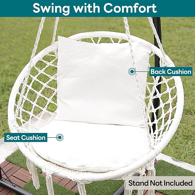 JoyView Macrame Hammock Chair Hanging Swing Chair Max 330 Lbs - Image 3