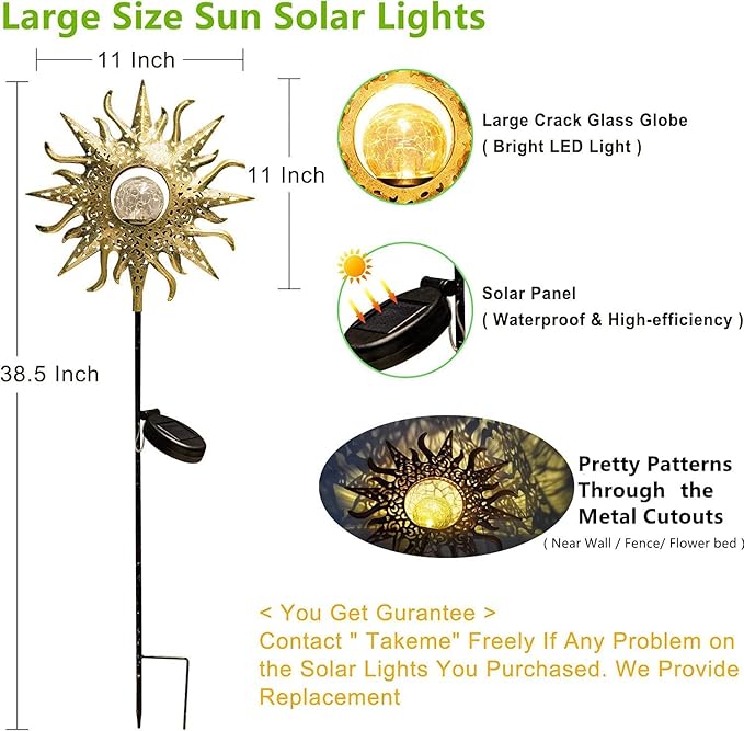TAKE ME Sun Solar Lights Outdoor Waterproof Metal Garden Stakes - Image 6