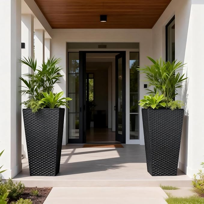 Sziqiqi Tall Planter for Indoor Outdoor: Set of 2 Large 21.6in Metal Taper by SZIQIQI