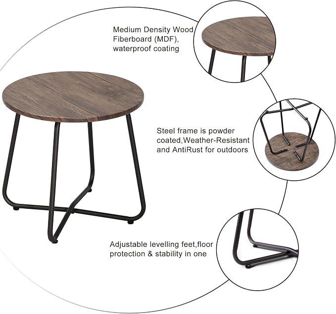 VECELO 17.7 inch Small Round Outdoor Side Table, Patio End Table, Waterproof - Image 5