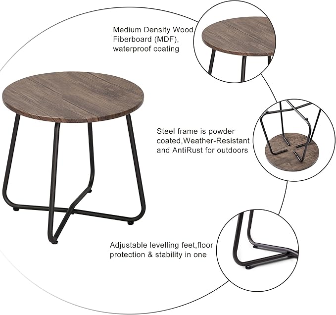 VECELO Outdoor Side Table, 17.7 inch Small Round Patio Table, Waterproof Wood - Image 6