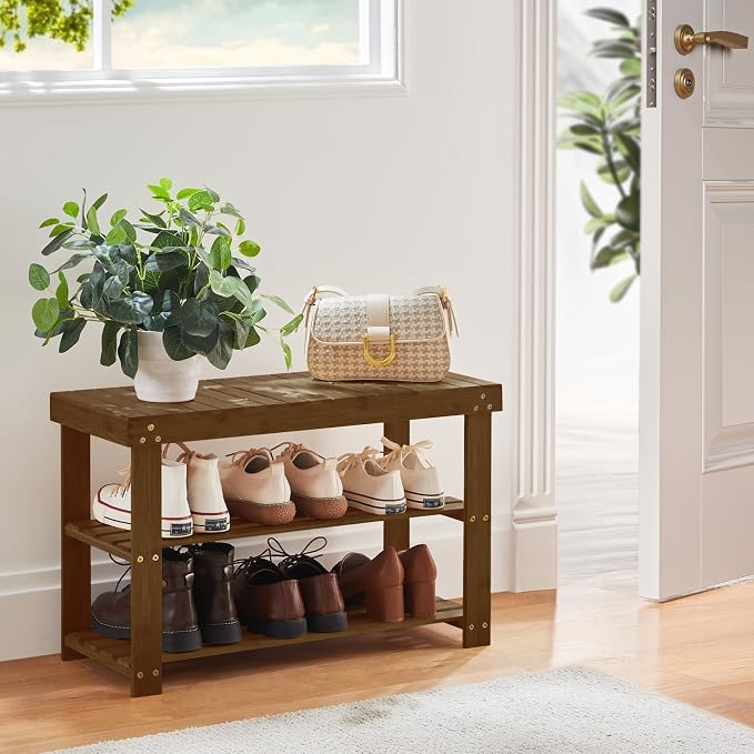 Pipishell Bamboo Shoe Rack Bench, 3 Tier Sturdy Shoe Bench, Storage Shoe - Image 7