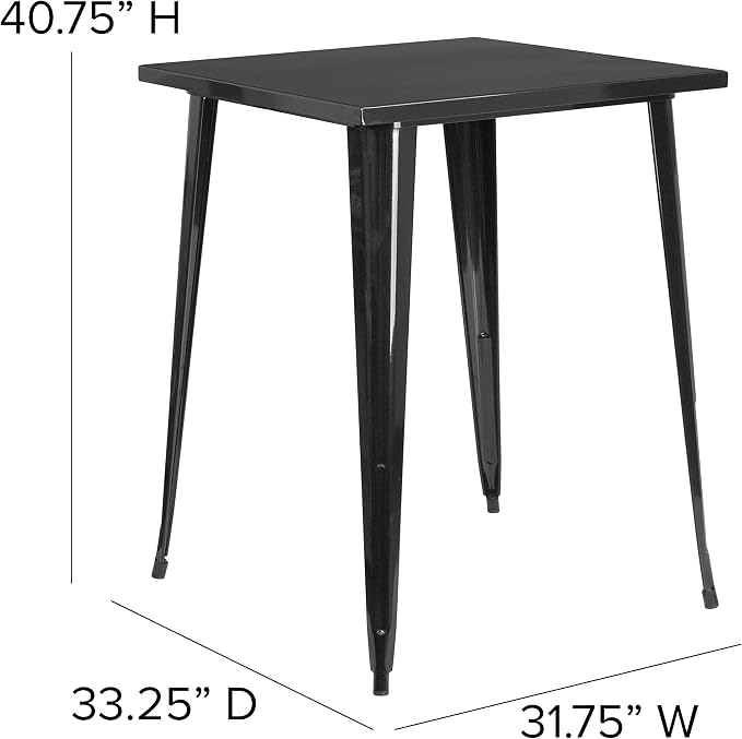 EMMA + OLIVER Commercial Grade 31.5" Square Black Metal Indoor-Outdoor Bar - Image 2
