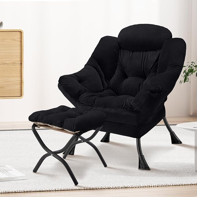 Lazy Chair with Folding Ottoman Modern Large Accent Chair, Contemporary Lounge - Image 2