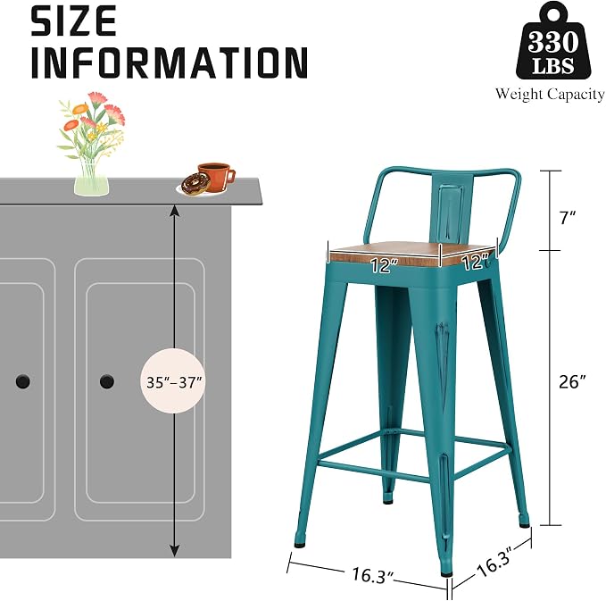Alunaune 26" Metal Bar Stools Set of 4 Industrial Counter Height Barstools - Image 2