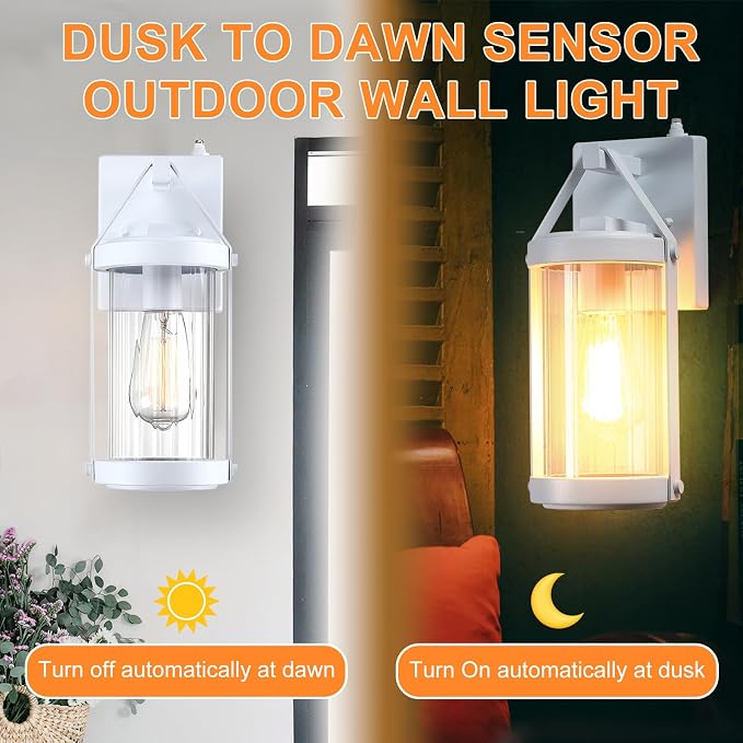 LONEDRUID 2 Pack Dusk to Dawn Sensor Outdoor Wall Sconce Lighting White - Image 4