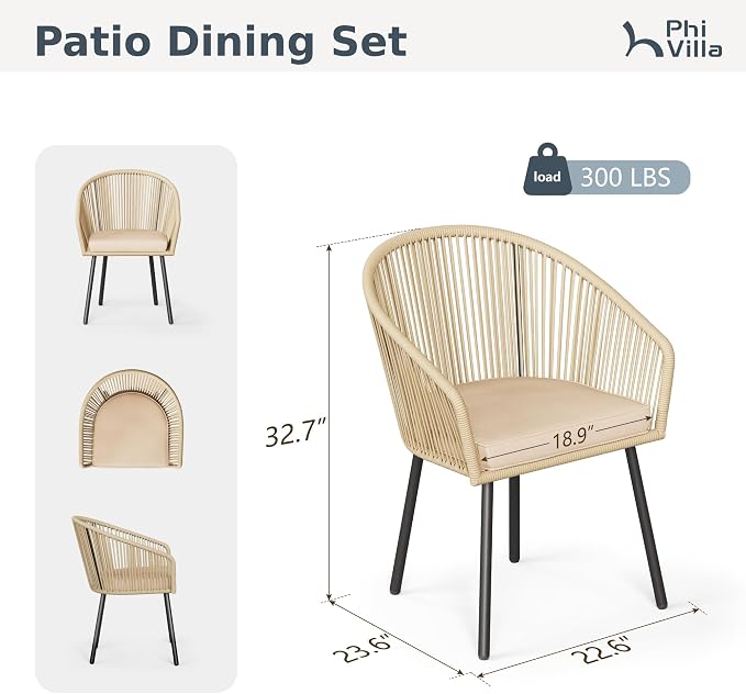 PHI VILLA Patio Wicker Chairs Set of 4, Outdoor Modern Brown Rope Rattan Chairs - Image 9