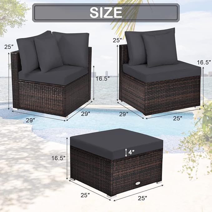 Tangkula 4 Pieces Patio Rattan Sofa Set, Outdoor Wicker Sectional Furniture Set - Image 5