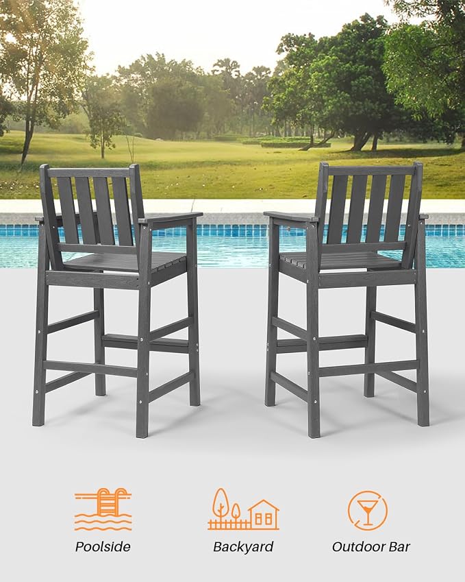 3-Piece Adirondack Chairs and Table Set, HDPE Patio Bar Sets, All Weather - Image 6