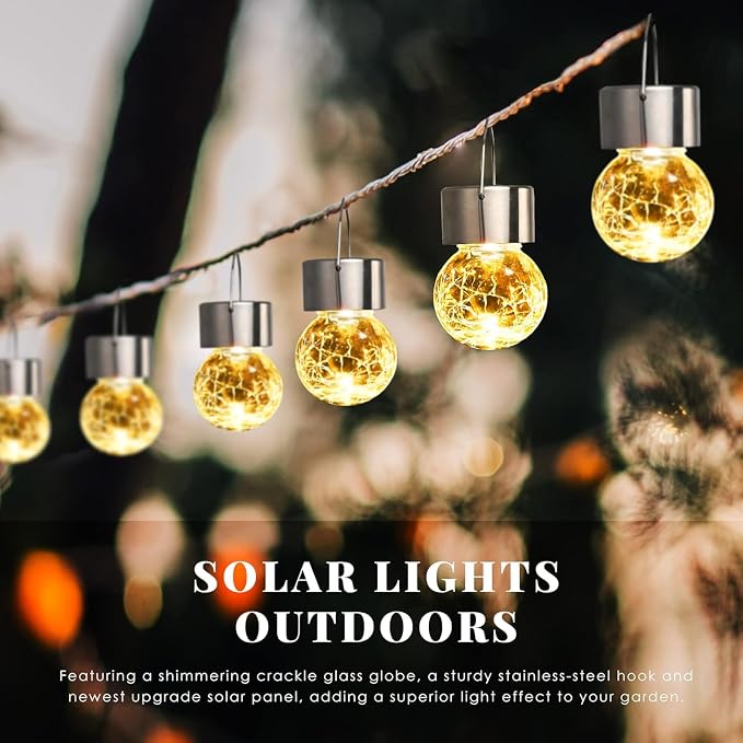 SOLPEX Hanging Solar Lights Outdoor, 8 Pack Decorative Cracked Glass Ball Light - Image 2